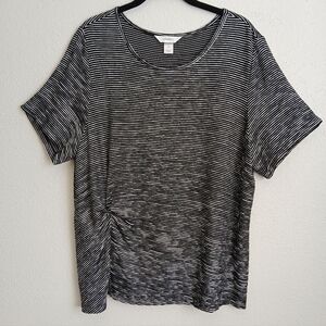 CJ Banks Black and White Striped Short Sleeve Top